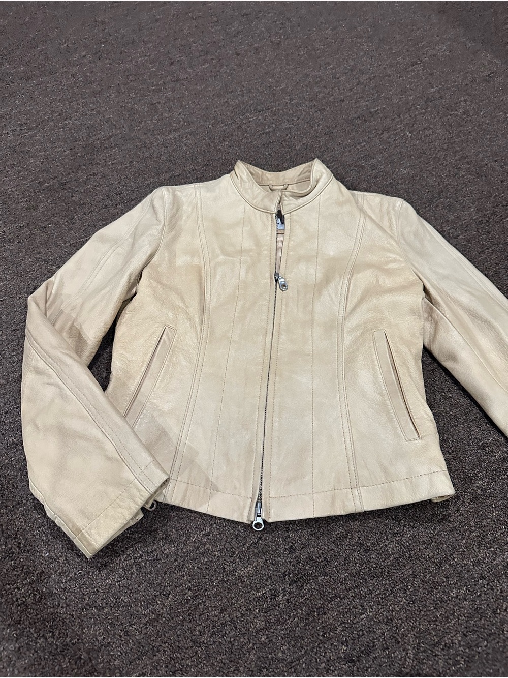 Wilsons Leather Women's Cream Zip-Front Leather Jacket